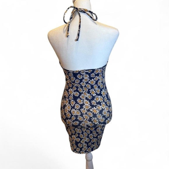 Forever 21 Blue Sunflower Halter Mini Bodycon Dress Size XS - Picture 2 of 5